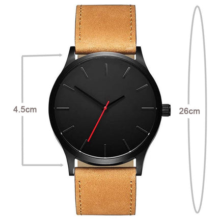 Men Simple Matte Leather Belt Quartz Watch(Black + White )-garmade.com