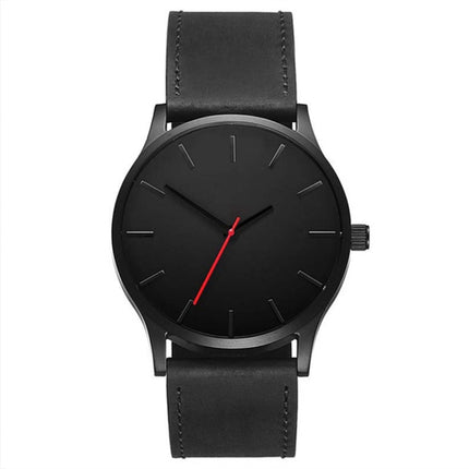 Men Simple Matte Leather Belt Quartz Watch(Black)-garmade.com