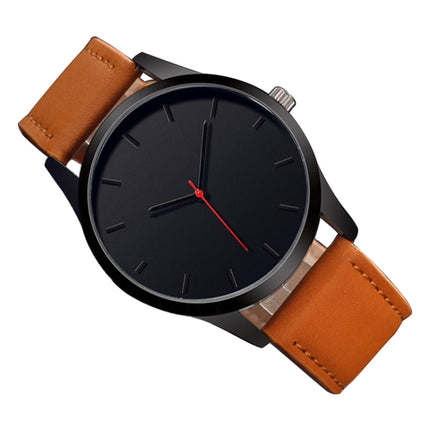 Men Simple Matte Leather Belt Quartz Watch(Black)-garmade.com