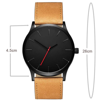 Men Simple Matte Leather Belt Quartz Watch(Black)-garmade.com