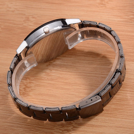 2 PCS Brown Glass Gear Tungsten Steel Strap Watch for Men / Women(Women Black)-garmade.com