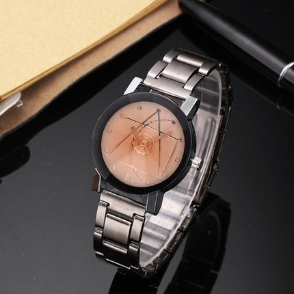 2 PCS Brown Glass Gear Tungsten Steel Strap Watch for Men / Women(Women White)-garmade.com