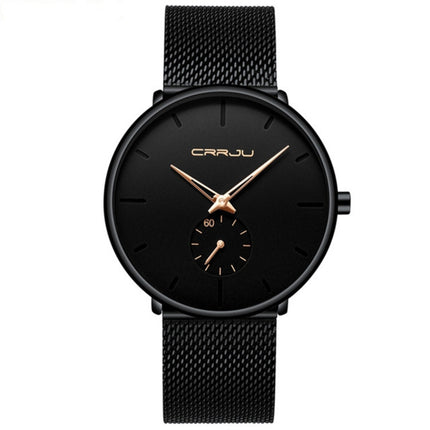 CRRJU 2150 Waterproof Round Dial Small Seconds Alloy Mesh Belt Quartz Watch for Men(Rose Gold Pointer)-garmade.com