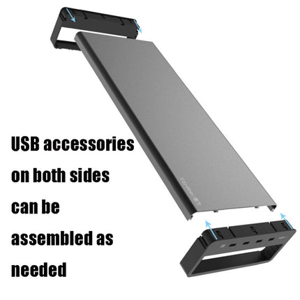 Vaydeer Metal Display Increase Rack Multifunctional Usb Wireless Laptop Screen Stand, Style:L-Wireless Charging Double Layer-Black(Wireless Charger+1xSplitter+4xUSB3.0) (Black)-garmade.com