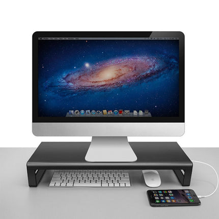 Vaydeer Metal Display Increase Rack Multifunctional Usb Wireless Laptop Screen Stand, Style:L-Fast Charge Double Layer-Black(Fast Charger+3xUSB) (Black)-garmade.com