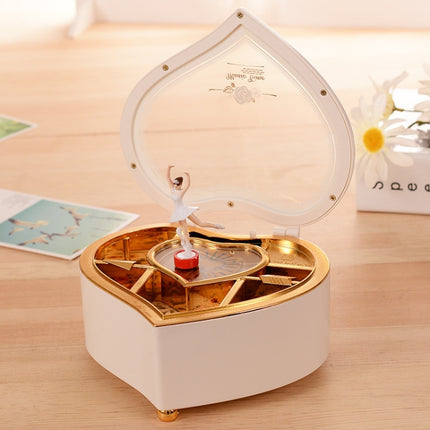 Heart Shape Dancing Ballerina Music Box Plastic Jewellery Box Girls Carousel Hand Crank Gift(Pink)-garmade.com