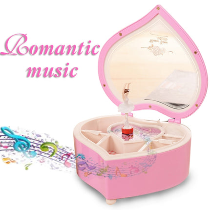 Heart Shape Dancing Ballerina Music Box Plastic Jewellery Box Girls Carousel Hand Crank Gift(Pink)-garmade.com