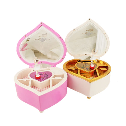 Heart Shape Dancing Ballerina Music Box Plastic Jewellery Box Girls Carousel Hand Crank Gift(Pink)-garmade.com