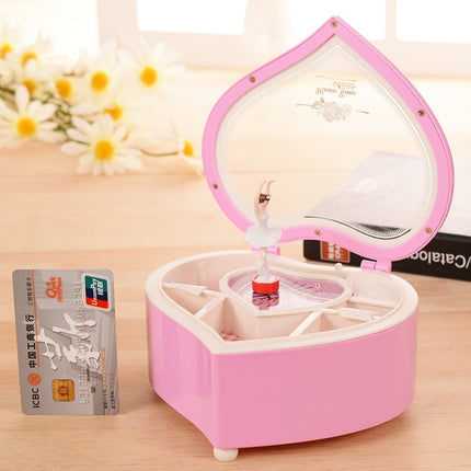 Heart Shape Dancing Ballerina Music Box Plastic Jewellery Box Girls Carousel Hand Crank Gift(Pink)-garmade.com