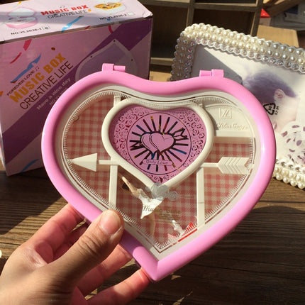 Heart Shape Dancing Ballerina Music Box Plastic Jewellery Box Girls Carousel Hand Crank Gift(Pink)-garmade.com