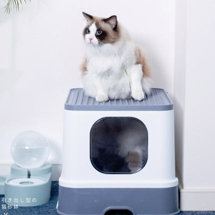 Top Drawer Fully Enclosed Cat Litter Box Pet Supplies(Gray)-garmade.com