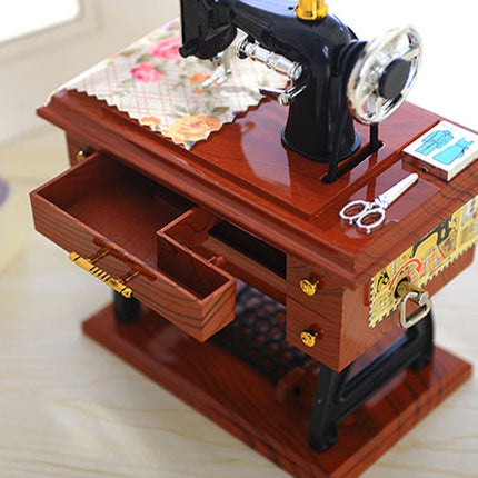 Mini Plastic Vintage Music Box Sewing Machine Style Mechanical Birthday Gift Table Decor-garmade.com