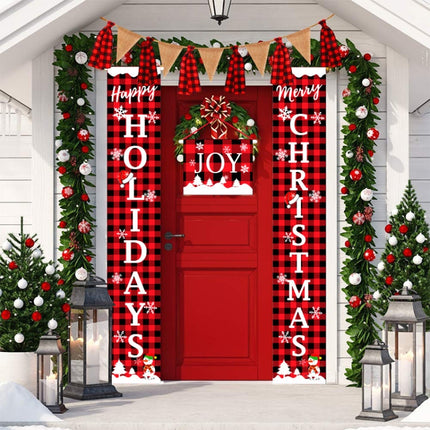 Christmas Decorations Red And Black Lattice Curtain Pull Flag Party Atmosphere Door Hanging Arrangement, Specification: Christmas Holidays-garmade.com