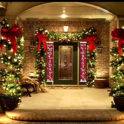 Christmas Decorations Red And Black Lattice Curtain Pull Flag Party Atmosphere Door Hanging Arrangement, Specification: Christmas Holidays-garmade.com