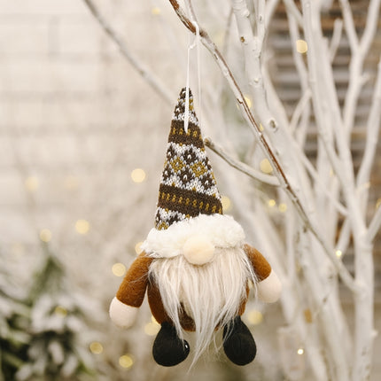 Christmas Celebration Decoration Supplies Knitted Hat Spherical Forest Old Man Pendant(Brown)-garmade.com