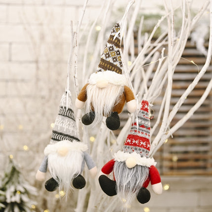 Christmas Celebration Decoration Supplies Knitted Hat Spherical Forest Old Man Pendant(Brown)-garmade.com