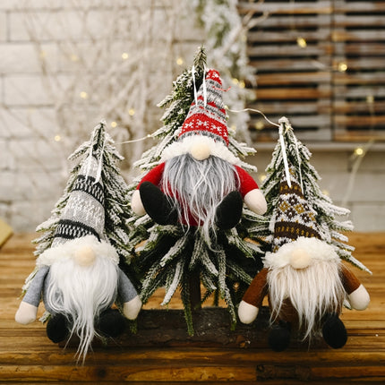Christmas Celebration Decoration Supplies Knitted Hat Spherical Forest Old Man Pendant(Gray)-garmade.com
