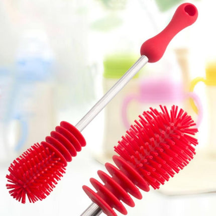 Washing Cleaning Rotary Handle Long Handle Scrubbing Feeding-bottle Brush(Red)-garmade.com