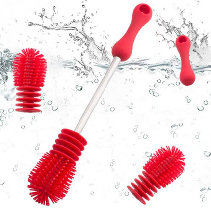Washing Cleaning Rotary Handle Long Handle Scrubbing Feeding-bottle Brush(Red)-garmade.com