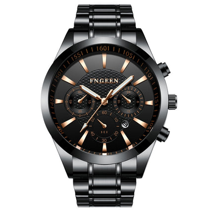 FNGEEN 5012 Men Waterproof Luminous Imitate Six-needle Design Watch(Black steel black)-garmade.com