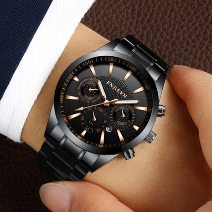FNGEEN 5012 Men Waterproof Luminous Imitate Six-needle Design Watch(Black steel black)-garmade.com