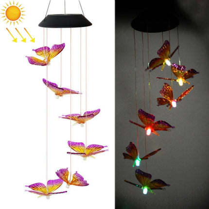 Outdoor Solar Wind Chime Lamp Courtyard Garden Decoration Led Landscape Lamp Ornaments, Style:Color Butterfly-garmade.com