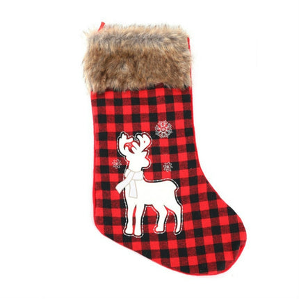 Christmas Decoration Red And Black Plaid Christmas Stocking Children Gift Candy Bag(Elk)-garmade.com