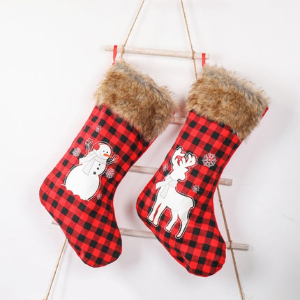 Christmas Decoration Red And Black Plaid Christmas Stocking Children Gift Candy Bag(Elk)-garmade.com