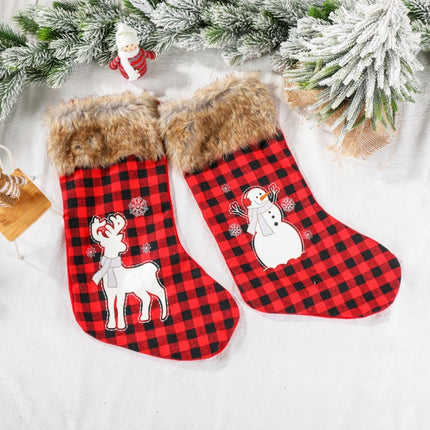 Christmas Decoration Red And Black Plaid Christmas Stocking Children Gift Candy Bag(Snowman)-garmade.com