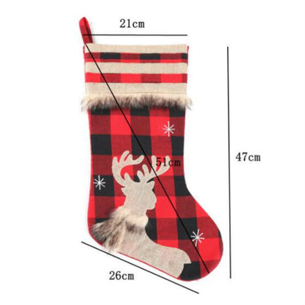 Christmas Decorations Christmas Socks Linen Red Black Plaid Christmas Socks Gift Bag(Snowman)-garmade.com