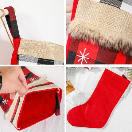 Christmas Decorations Christmas Socks Linen Red Black Plaid Christmas Socks Gift Bag(Snowman)-garmade.com