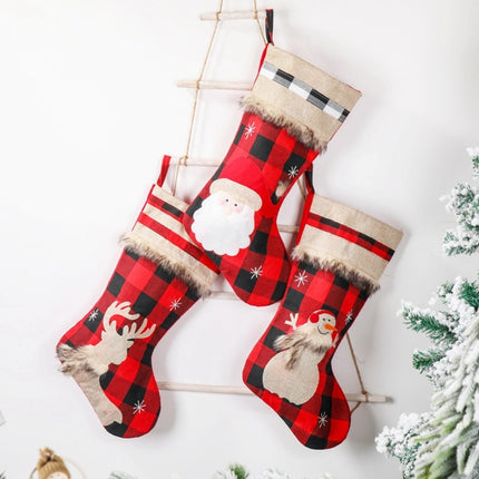 Christmas Decorations Christmas Socks Linen Red Black Plaid Christmas Socks Gift Bag(Elk)-garmade.com