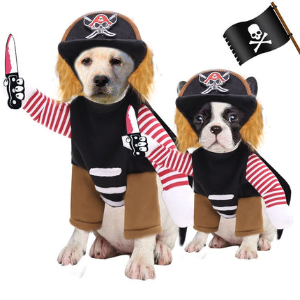 Dogs Cats Clothes Pet Supplies Horseback Transformations Halloween Funny Clothes, Colour: Murder Pirate Two-piece Suit, Size: M-garmade.com
