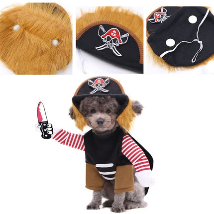 Dogs Cats Clothes Pet Supplies Horseback Transformations Halloween Funny Clothes, Colour: Murder Pirate Two-piece Suit, Size: L-garmade.com
