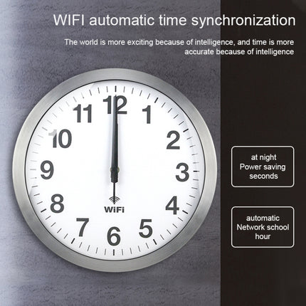 Smart Network Automatic Time Synchronization Wifi Wall Clock Modern Minimalist Silent Living Room Clock, Size:12 inch(White)-garmade.com