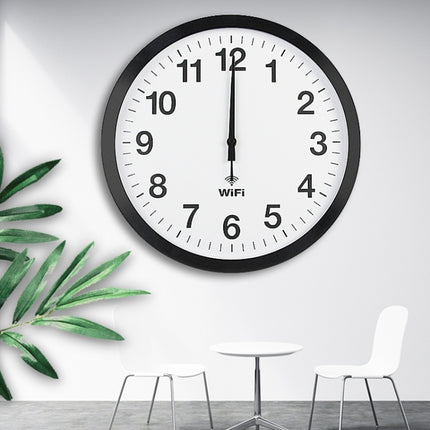 Smart Network Automatic Time Synchronization Wifi Wall Clock Modern Minimalist Silent Living Room Clock, Size:14 inch(White)-garmade.com