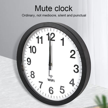 Smart Network Automatic Time Synchronization Wifi Wall Clock Modern Minimalist Silent Living Room Clock, Size:14 inch(Black)-garmade.com
