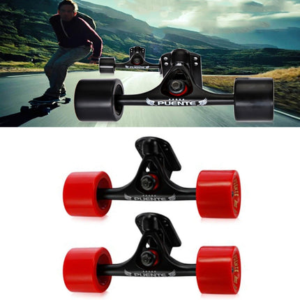 PUENTE 7 inch Skateboard P Bridge (Bracket) + 70 x 51mm Skateboard Wheels + ABEC-9 Bearing + Bracket Rubber Gasket + Small Bridge Nail Combination Set(Black And Red )-garmade.com