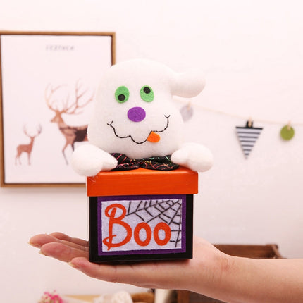 Halloween Candy Jar Gift Box Shopping Mall Kindergarten Decoration, Style:Square Box(White Ghost)-garmade.com