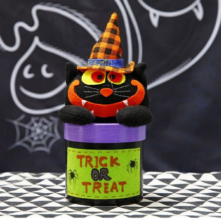 Halloween Candy Jar Gift Box Shopping Mall Kindergarten Decoration, Style:Round Box(Big Mouth Cat)-garmade.com