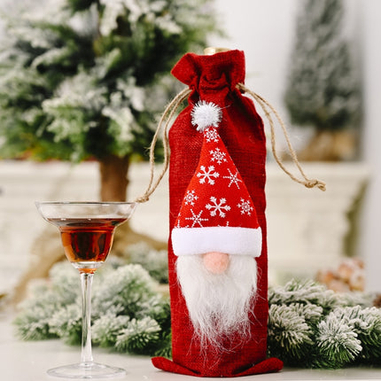 Christmas Decorations Forest Old Man Linen Wine Bottle Bag(Red)-garmade.com