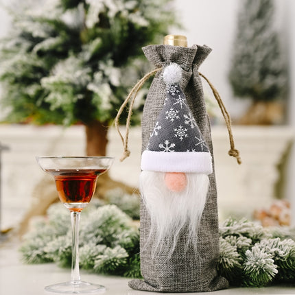 Christmas Decorations Forest Old Man Linen Wine Bottle Bag(Grey)-garmade.com