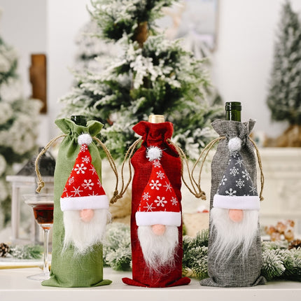 Christmas Decorations Forest Old Man Linen Wine Bottle Bag(Grey)-garmade.com