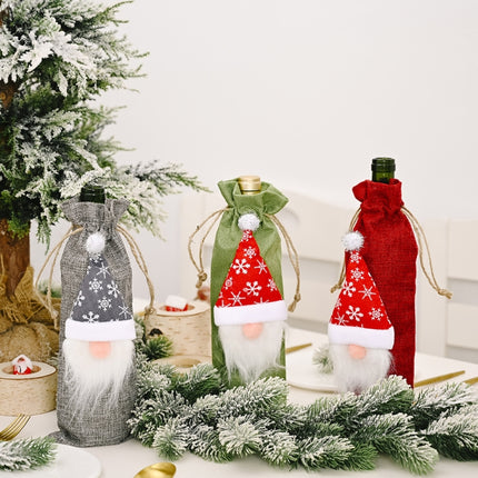 Christmas Decorations Forest Old Man Linen Wine Bottle Bag(Grey)-garmade.com