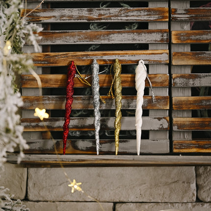 5pcs/bag Christmas Decorations Colorful Ice Bar Pendant Small Tree Threaded Ornament(Red)-garmade.com