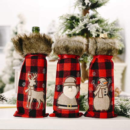 Decorations Red Lattice Wine Set Home Christmas Champagne Wine Bottle Set(Snowman)-garmade.com