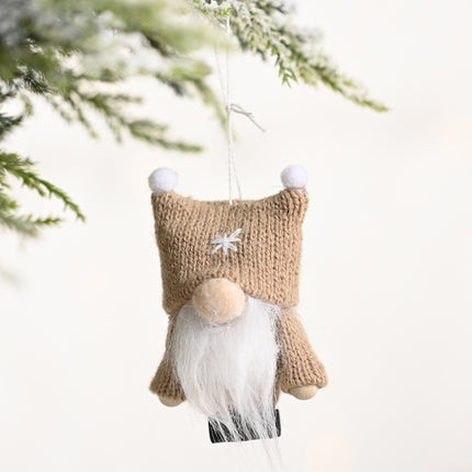 Christmas Decorations Double Ball Cap Forest Old Man Knitted Pendant Faceless Doll Ornaments(Brown)-garmade.com