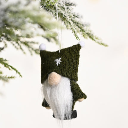 Christmas Decorations Double Ball Cap Forest Old Man Knitted Pendant Faceless Doll Ornaments(Dark Green)-garmade.com