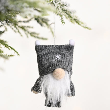 Christmas Decorations Double Ball Cap Forest Old Man Knitted Pendant Faceless Doll Ornaments(Gray)-garmade.com