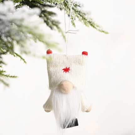 Christmas Decorations Double Ball Cap Forest Old Man Knitted Pendant Faceless Doll Ornaments(White)-garmade.com